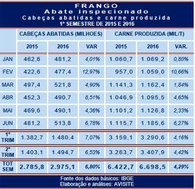 Frango: incremento de quase 7% no número de cabeças abatidas no 1º semestre