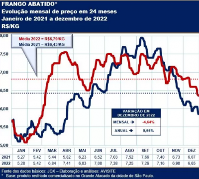 Frango abatido: desempenho em dezembro e no decorrer de 2022