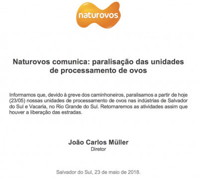 Naturovos comunica: paralisação das unidades de processamento de ovos 